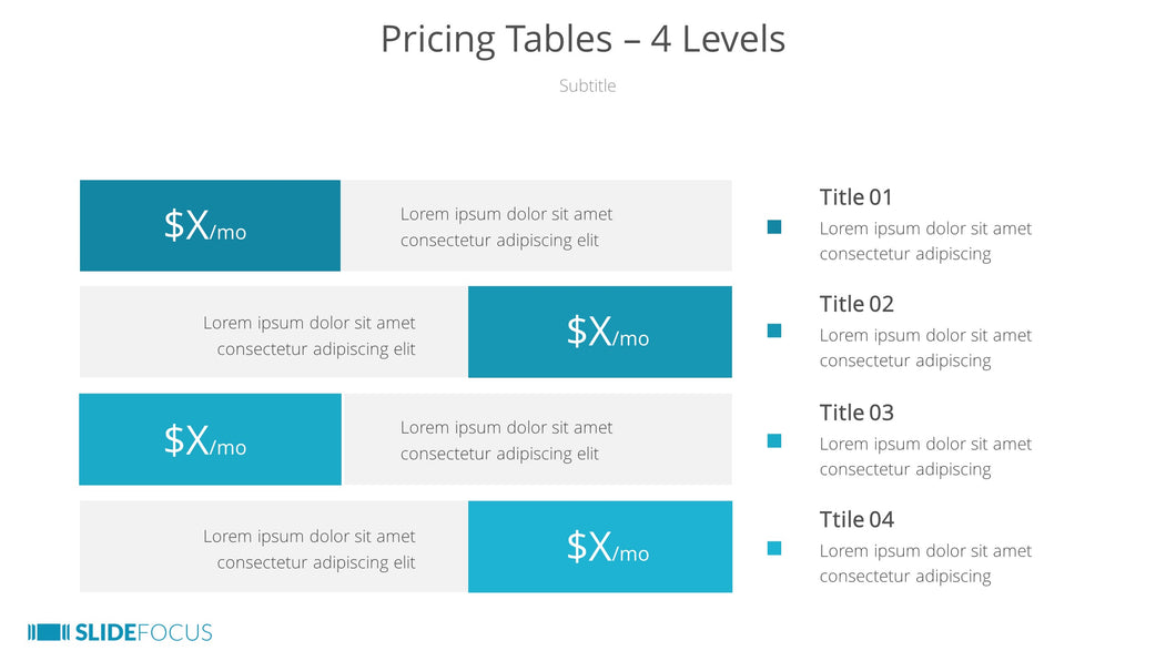 Pricing Tables 4 Levels