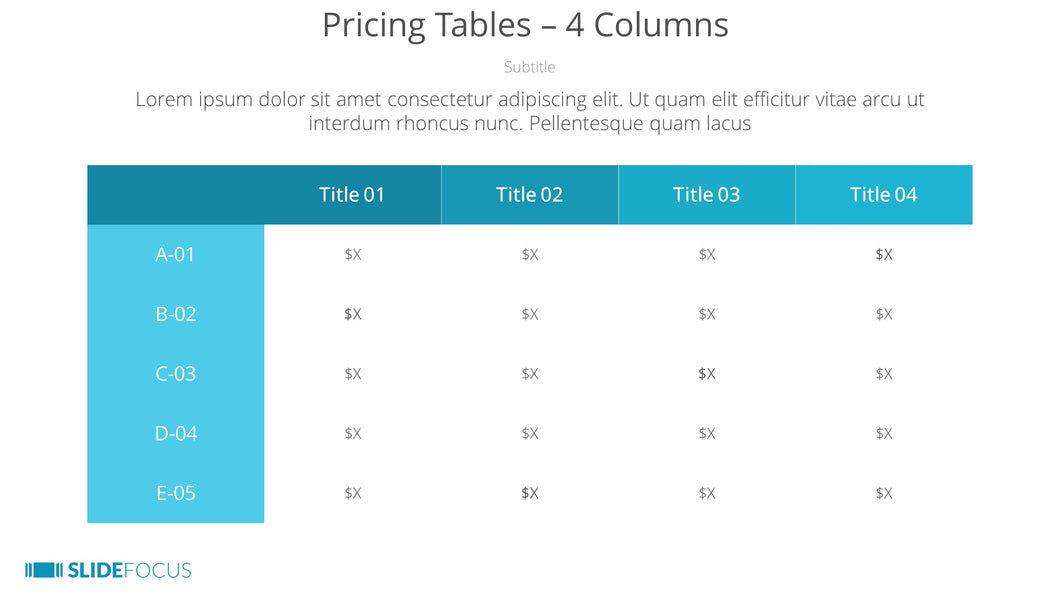 Pricing Tables 4 Columns