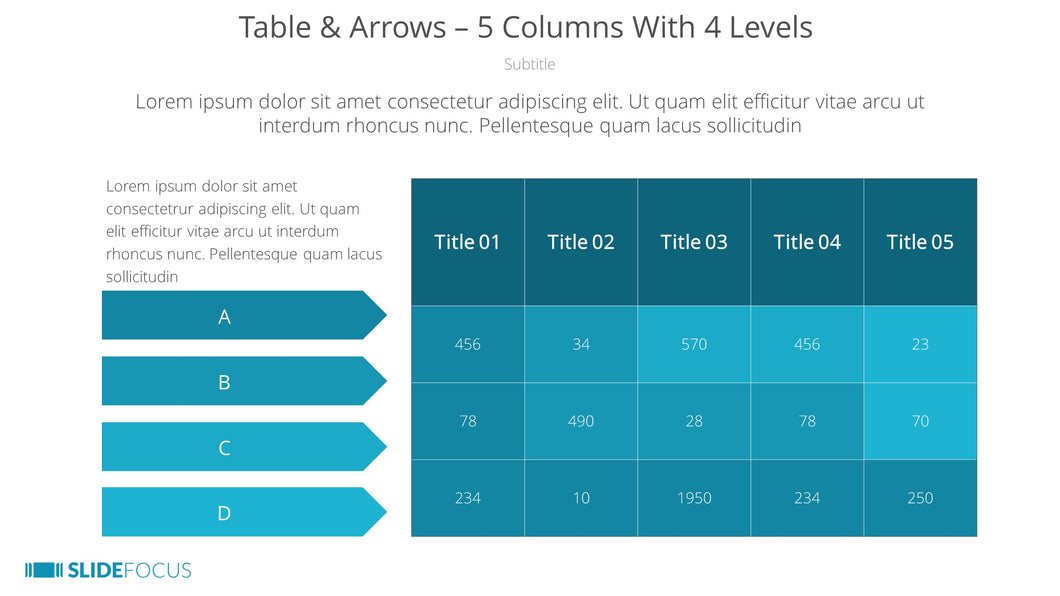 Table Arrows 5 Columns With 4 Levels